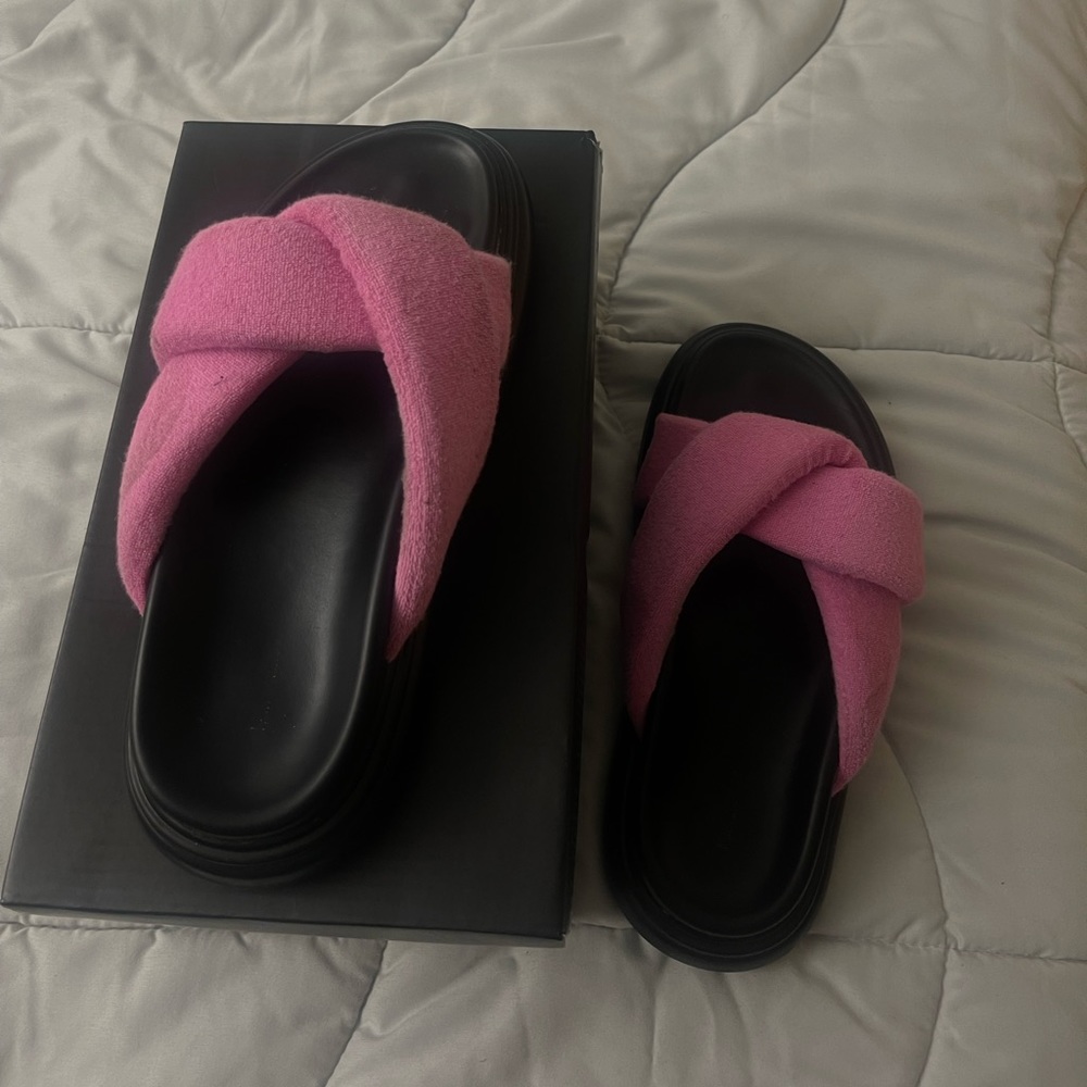 Pink Towelling  Chunky Pillow Sole Mule